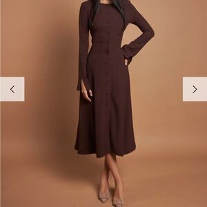 Brown  A-Line Mock Neck Bell Sleeve Dress